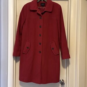 Lands' End Women's 16 Raspberry Pink Coat Wool Cashmere Blend Lined Full Length